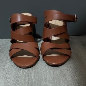Nine West Cognac Sheena Strappy Heels, EUC, Size 7.5